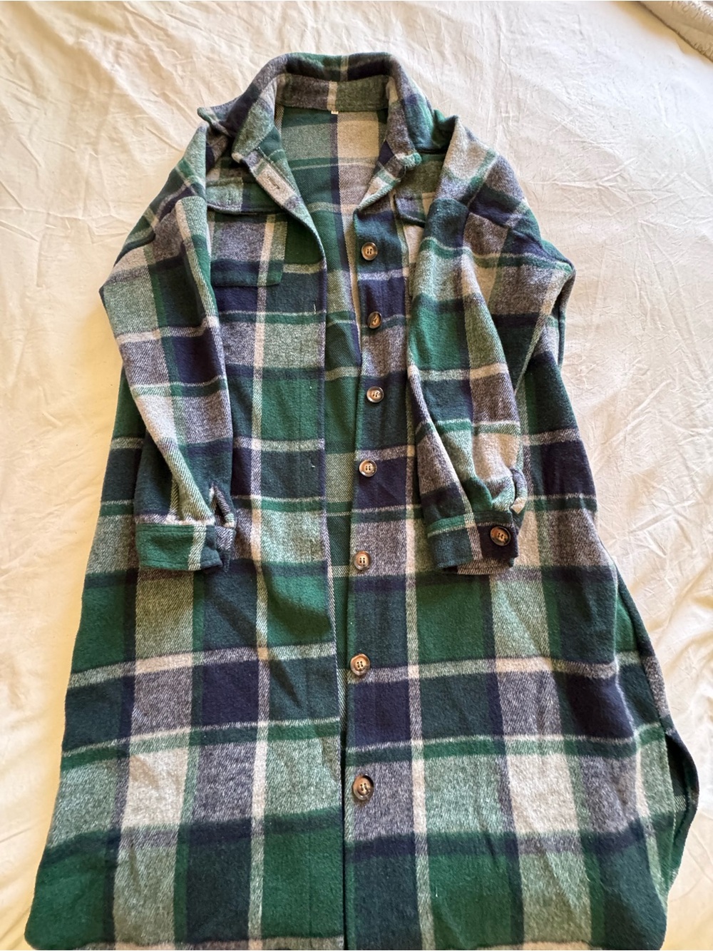 Kids Green & Navy Plaid Button-Front Coat